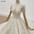 Jancember HTL1392 Short Sleeve Crysta Bling Lace Illusion Princess Wedding Dress